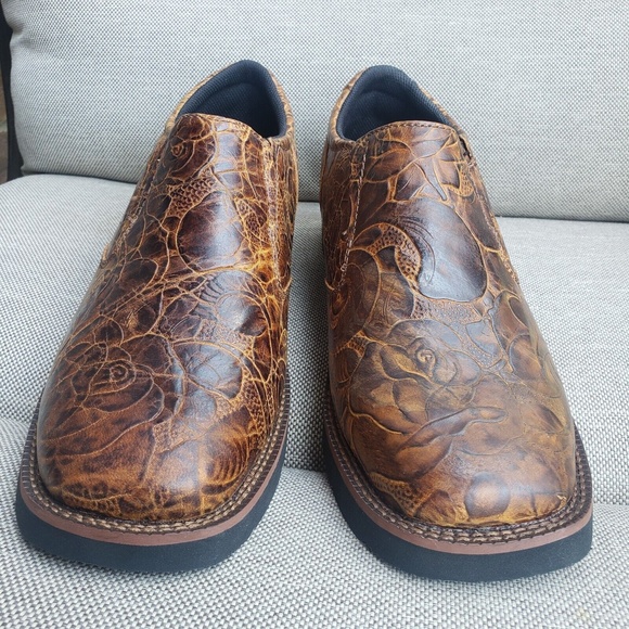 Roper Ricochet Boots Womens 9.5 Tooled Leather Square Shoes Ankle Loafer Floral - Picture 4 of 10